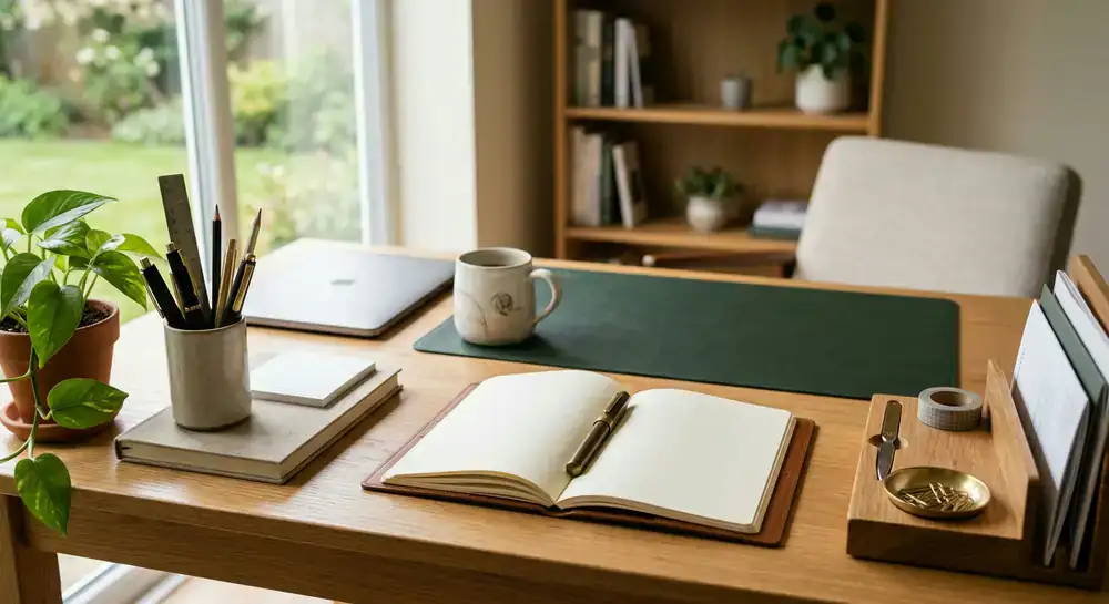 Organized desk with premium Sonali Stationery products